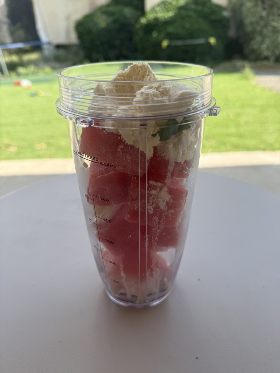 Frozen watermelon in the blender
